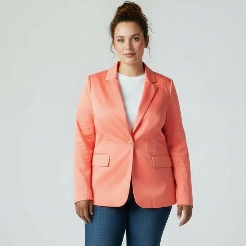 Lane Bryant Womens Blazer Size 16 Coral Peach Stretch Lined‎ Career Jacket